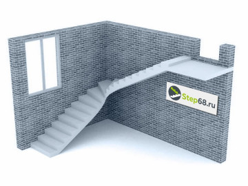 Г-образная полнотелая лестница с забежными ступенями